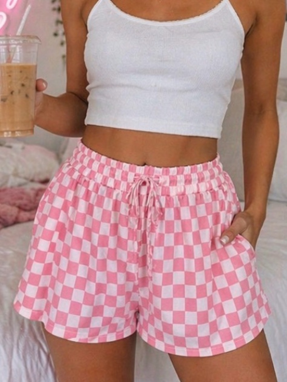 Pretty Garbage Pink Checkered Shorts Size Small Coquette Lounge Summer